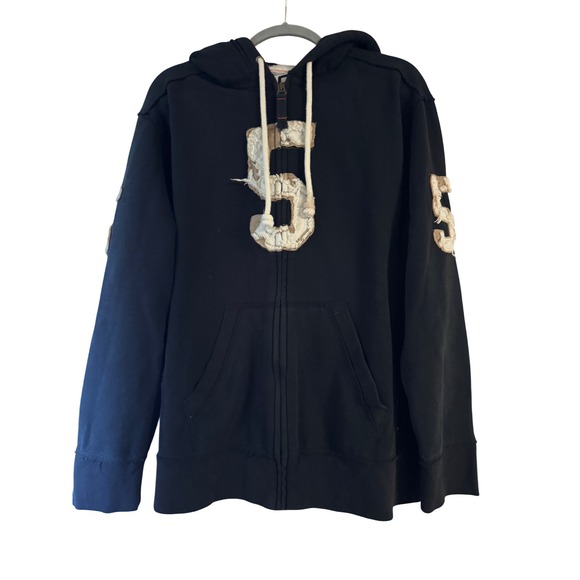 Triple Five Soul Other - Vintage Y2K Triple 5 Soul NYC Raw Edge Applique Zip Up Hoodie Men Large Black